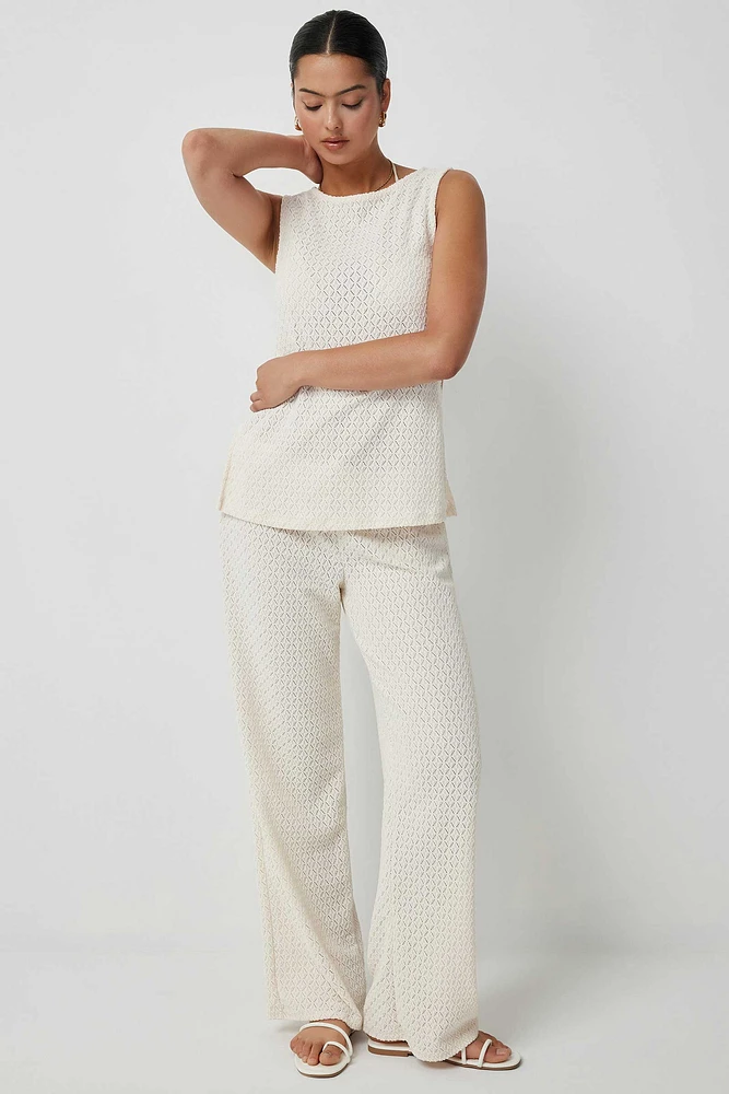 Ardene Ardene A.C.W. Crochet Lace Wide Leg Pants in Beige | Size | Polyester/Spandex