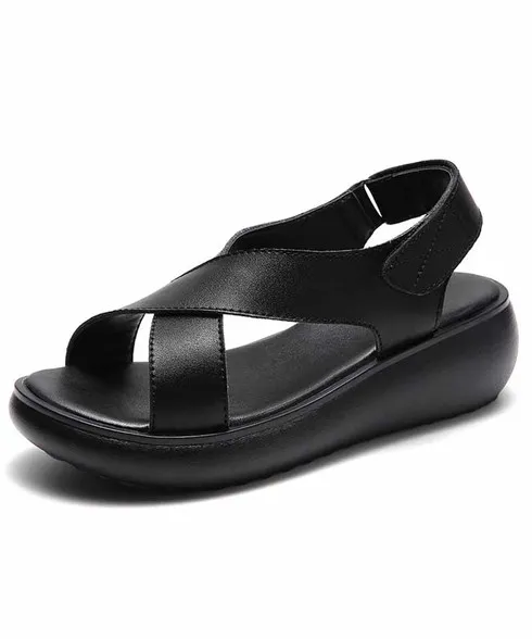 Black cross strap velcro fastening shoe sandal