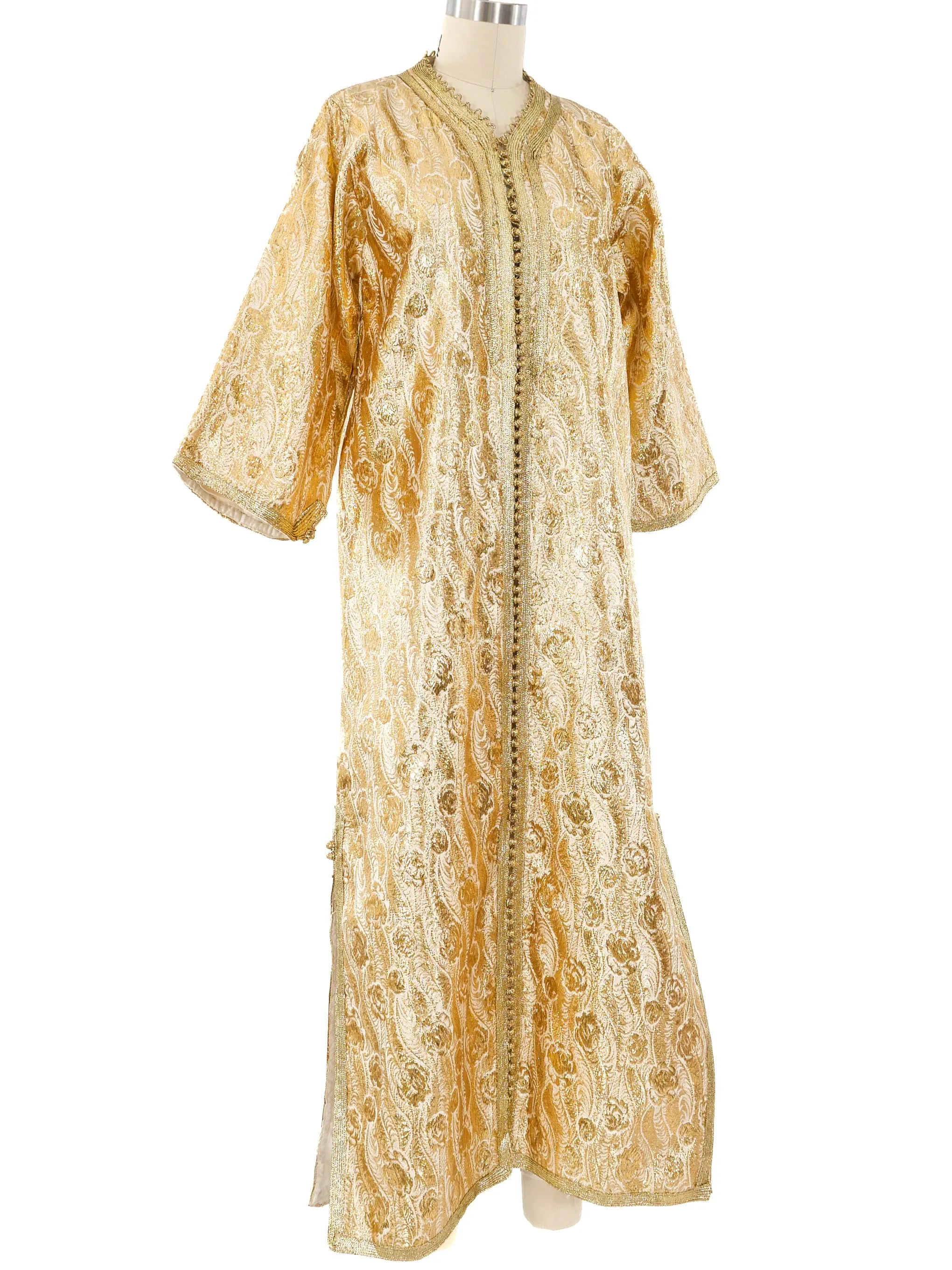 Button Front Metallic Brocade Caftan