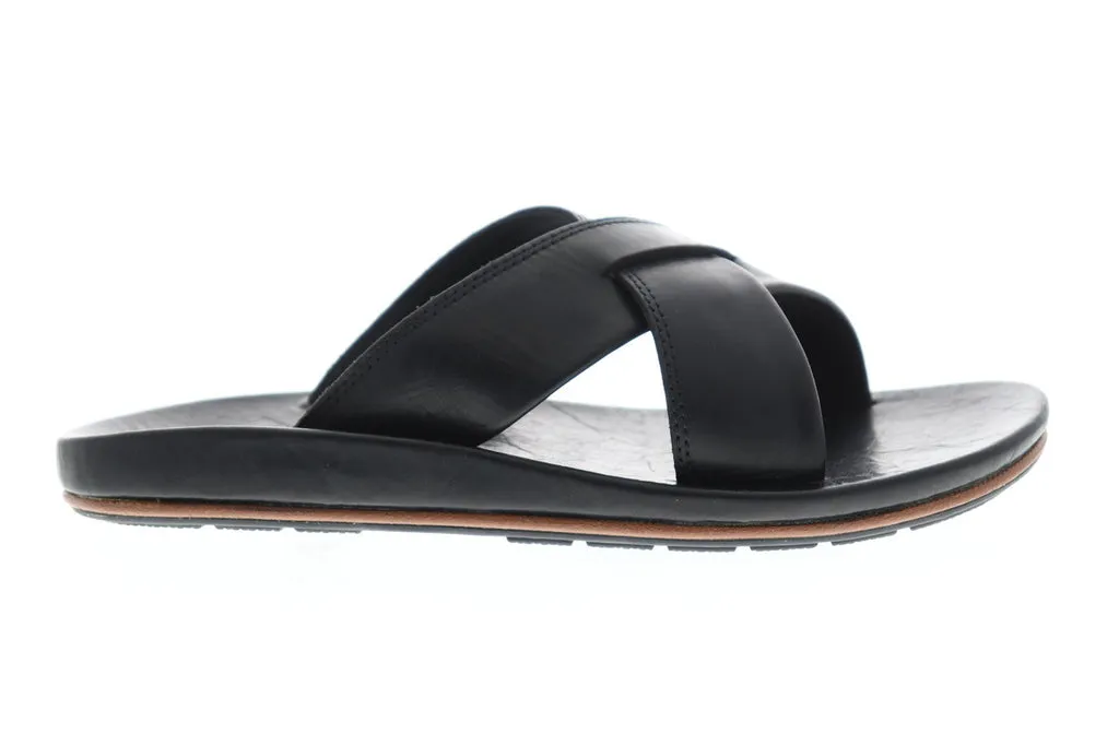 Frye Brent Cross Strap 88596 Mens Black Leather Slip On Slides Sandals Shoes