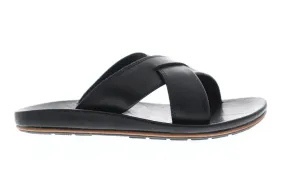 Frye Brent Cross Strap 88596 Mens Black Leather Slip On Slides Sandals Shoes