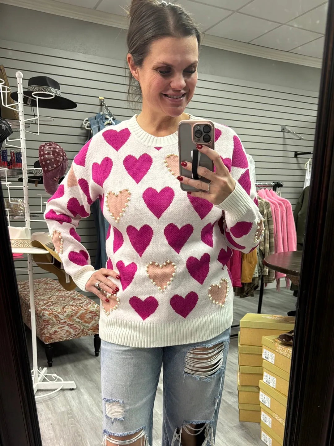Hearts and Pearls Sweater