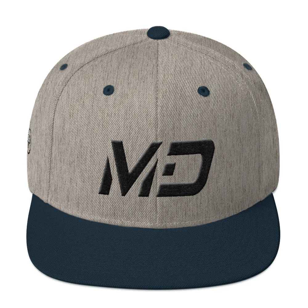 Maryland - Flat Brim Hat - Black Embroidery - MD - Many Hat Color Options Available