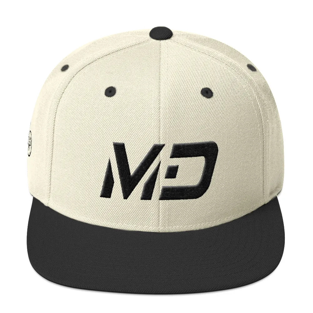 Maryland - Flat Brim Hat - Black Embroidery - MD - Many Hat Color Options Available