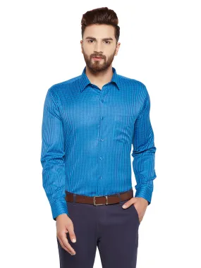 Men Blue Checks Slim Fit Cotton Rich Formal Shirt