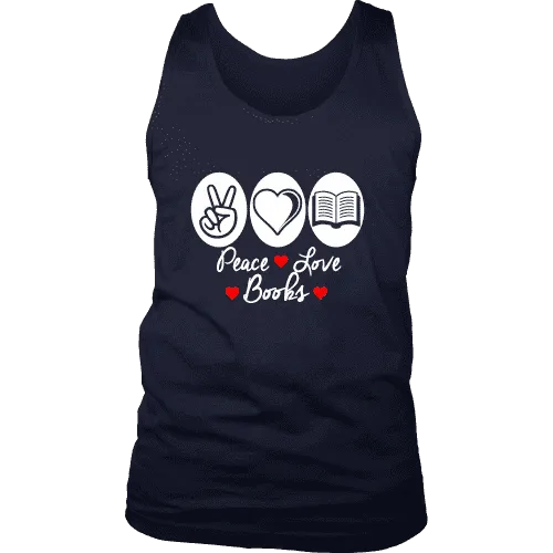 Peace, Love, Books Mens Tank Top