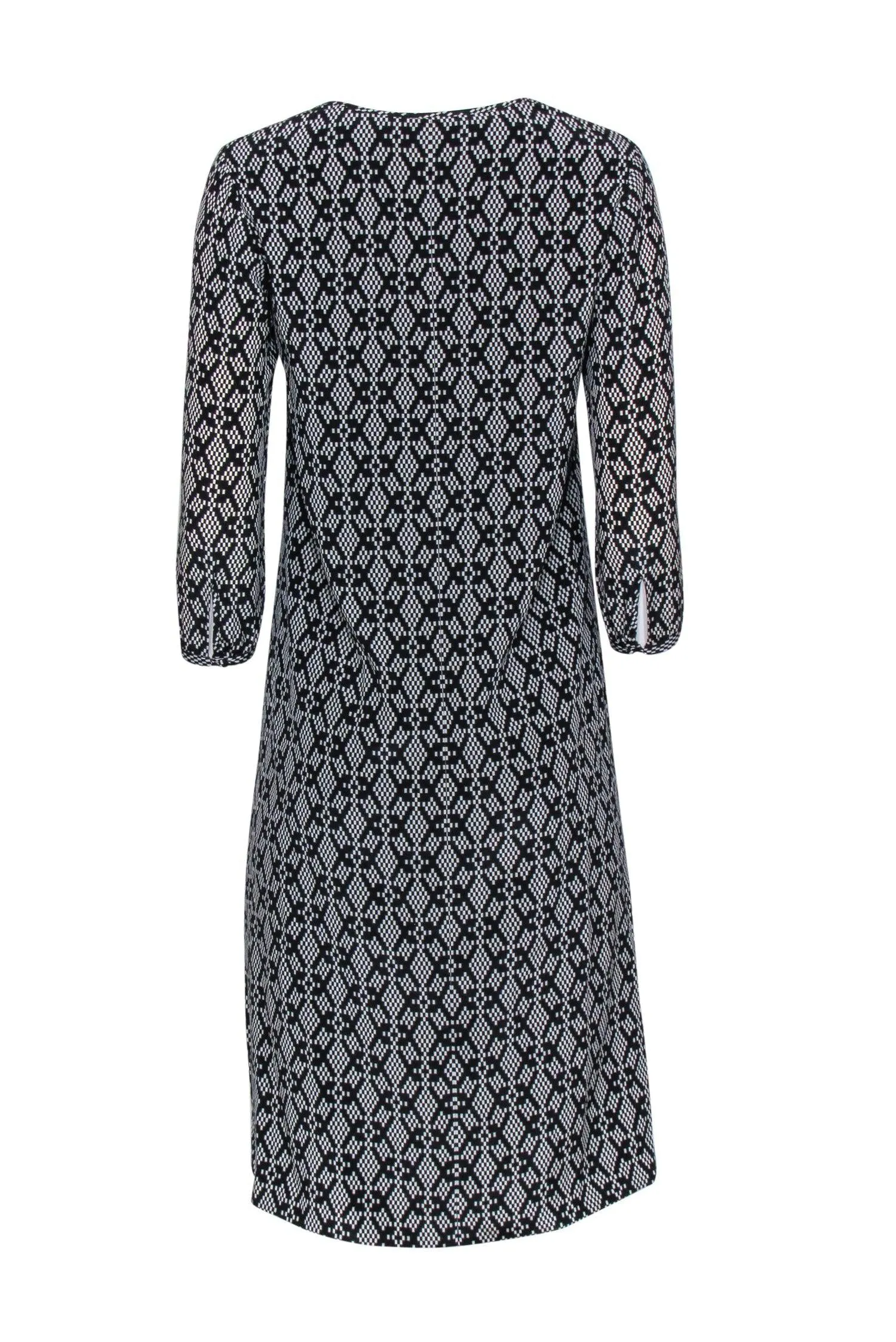Pendleton - Black & White Silk Long Sleeve Shift Dress Sz 2
