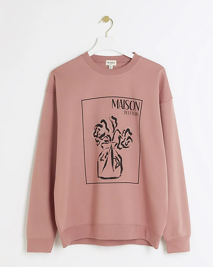Pink floral graphic sweatshirt