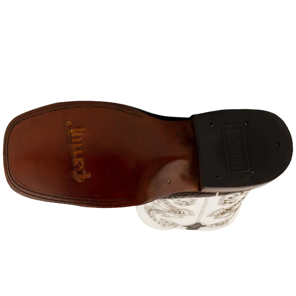 Rancher Caiman Embroidered Square Toe Cowboy Boots