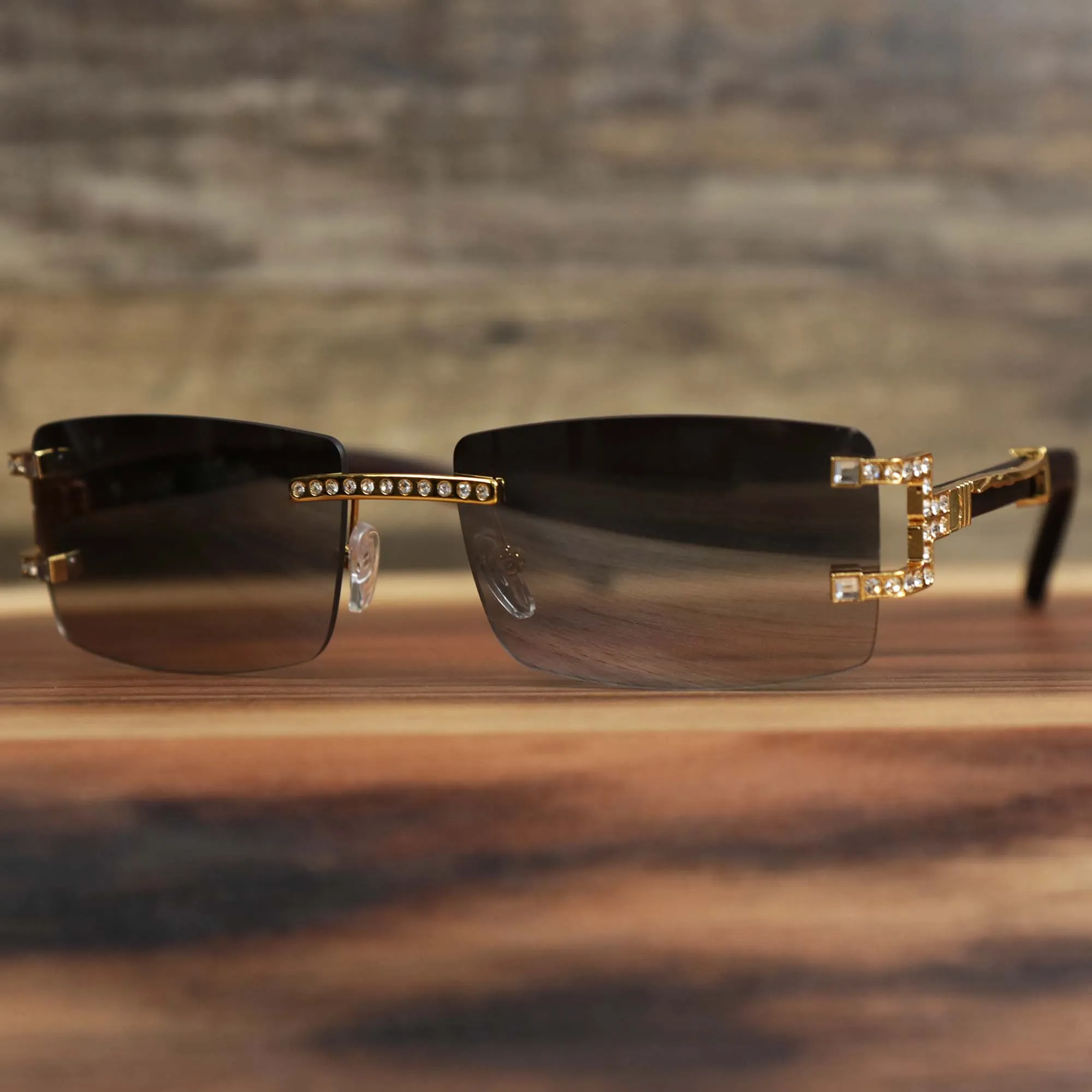Rectangle Frames Black Lens Flooded Sunglasses with Gold Frame