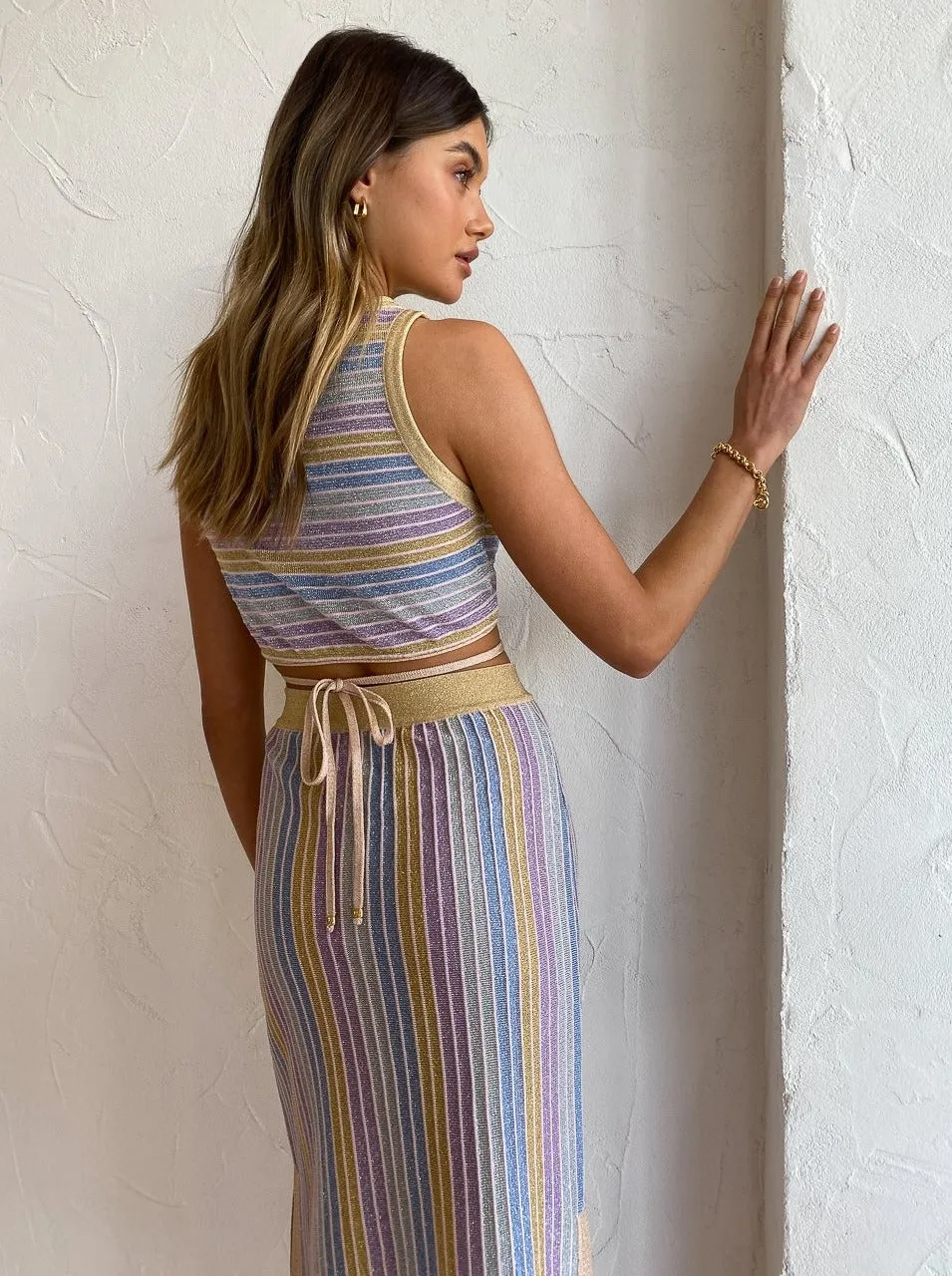 Suboo Elise Crop Top in Lilac Stripe