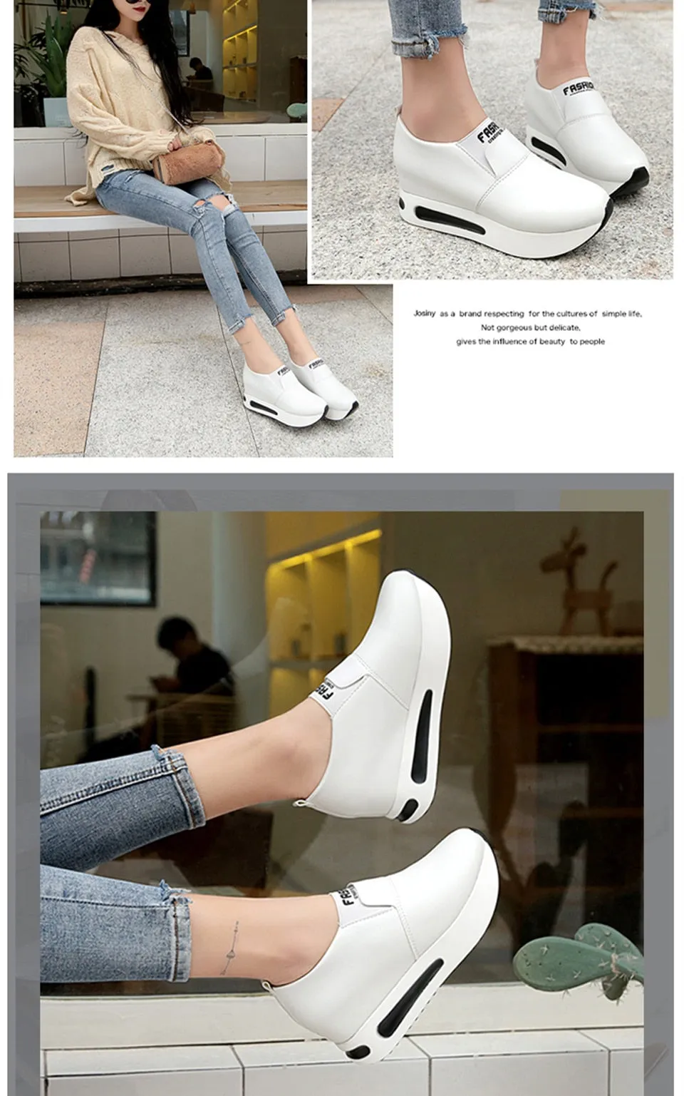 Women's Solid Pattern Slip-On Wedge Hide High Heel Casual Shoes
