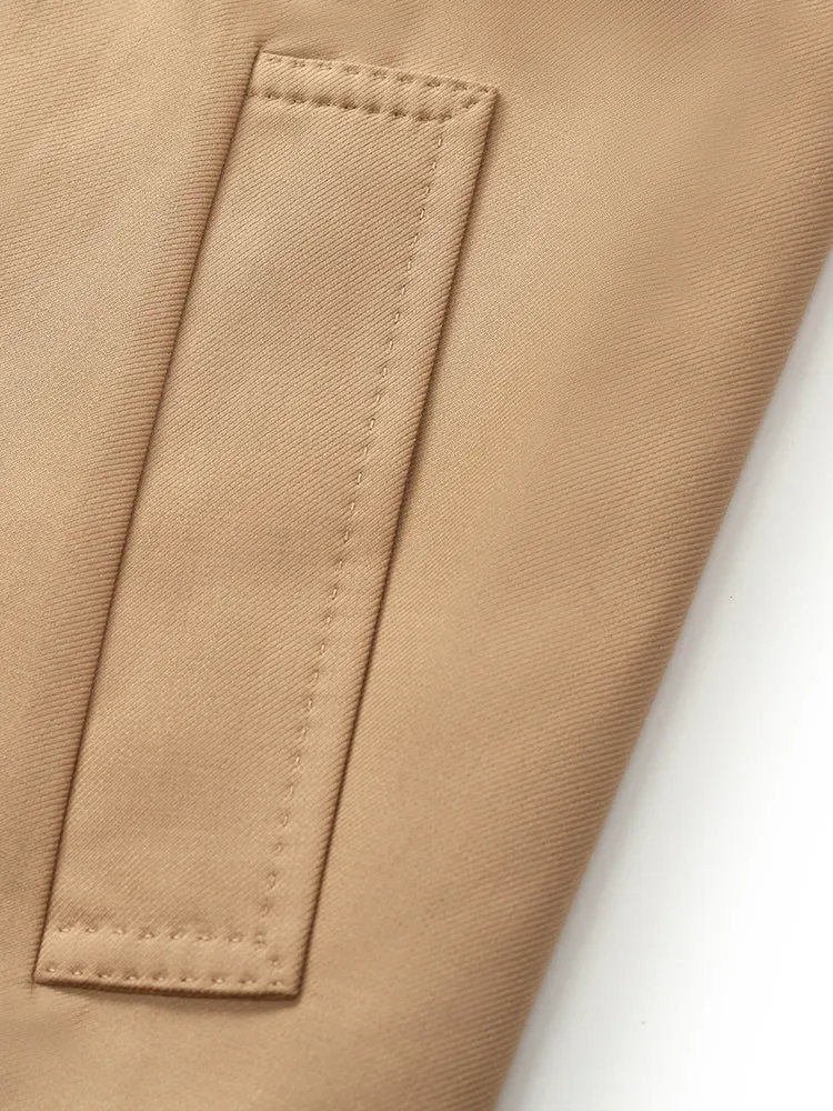 Worsted Wool Women Cropped Trench Coat With Belt 